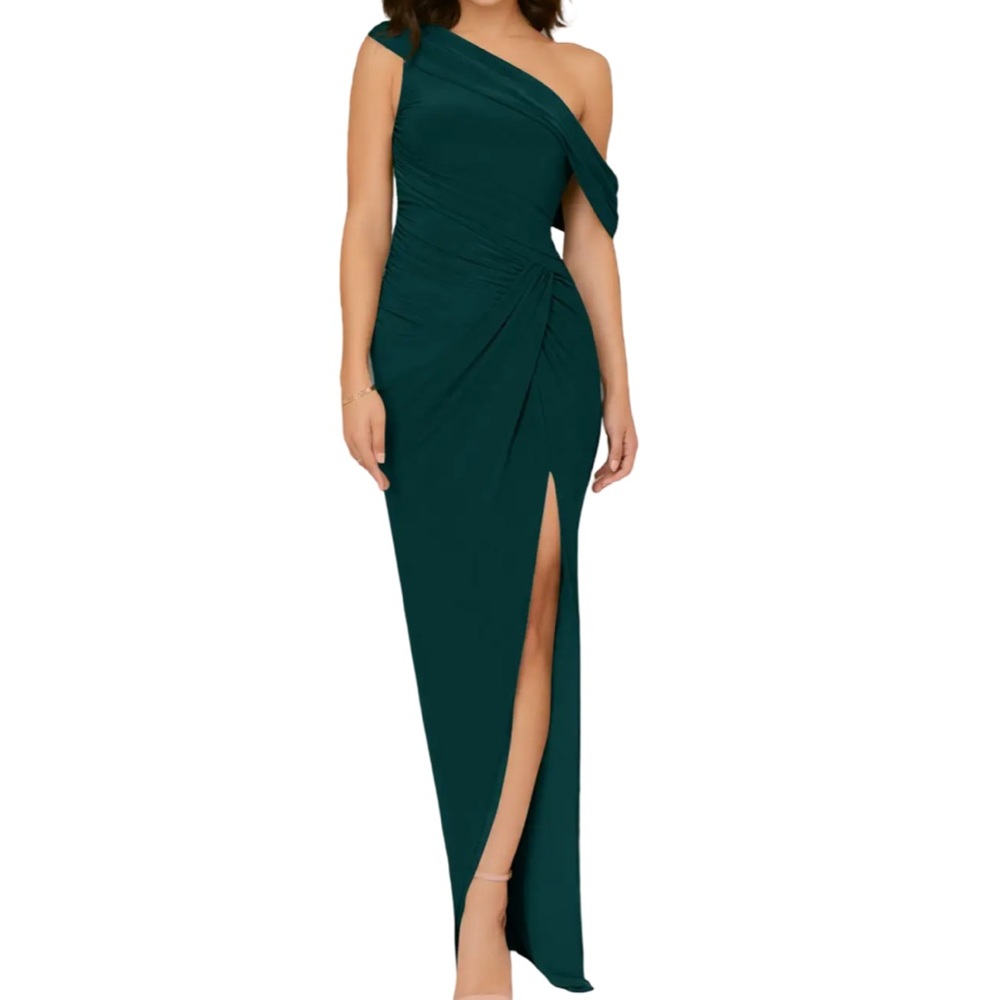Azazie One-Shoulder Teal Evening Gown